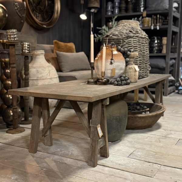 Luksa landelijke salontafel op Schragen antique grey 180