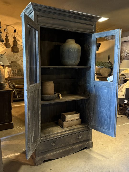 India - unieke landelijke vitrine kast met lade 195H. - Afbeelding 7