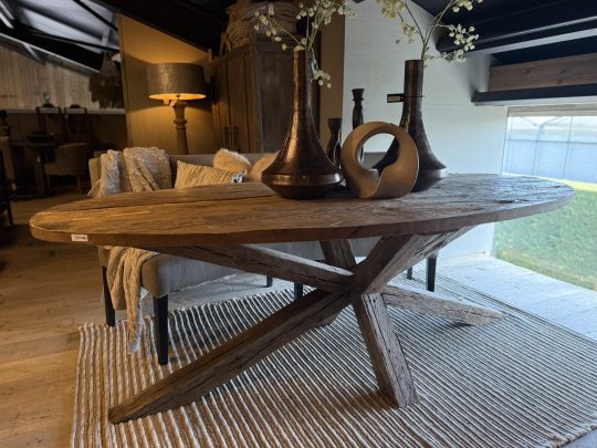 Oud Eiken Ovale Tafel met Spinpoot - 240 - Afbeelding 7
